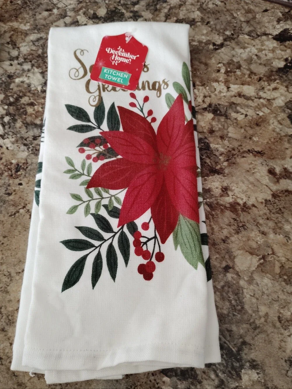 Red Poinsettia Kitchen Towel & Coaster Set